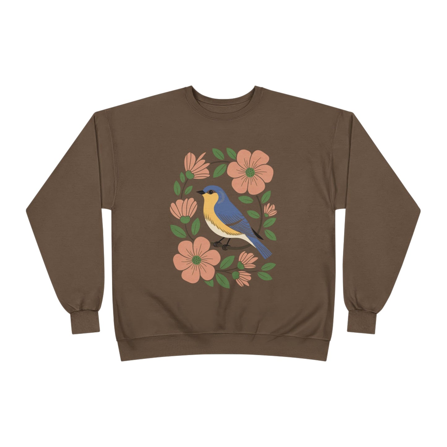 Brown sweatshirt with a bluebird