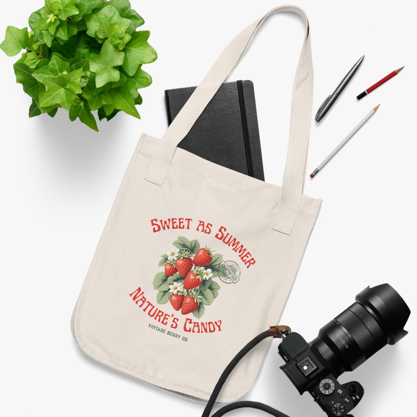 Eco-Friendly Vintage Strawberry Tote Bag